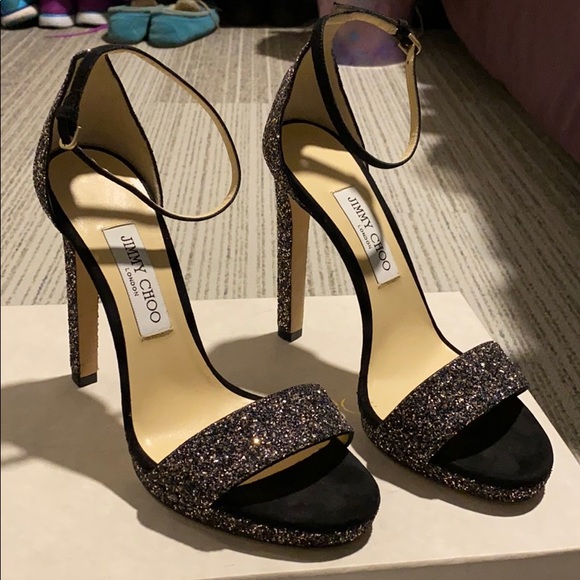 NIB Jimmy Choo Misty Glitter Twilight Black Heels - Picture 2 of 6